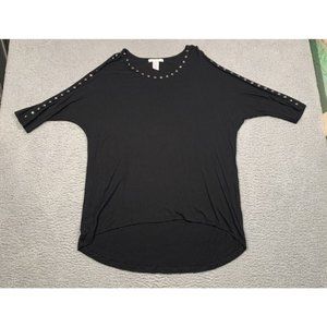 Design History Women's Black Rhinestone Tunic 3/4 Sleeves 100%‎ Viscose Size 1X